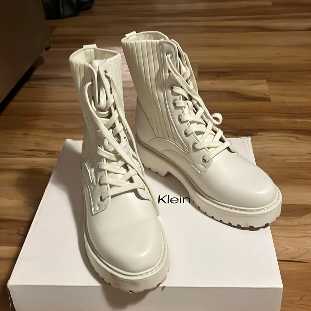 Worn once- Calvin Klein Samica Ivory Boot.